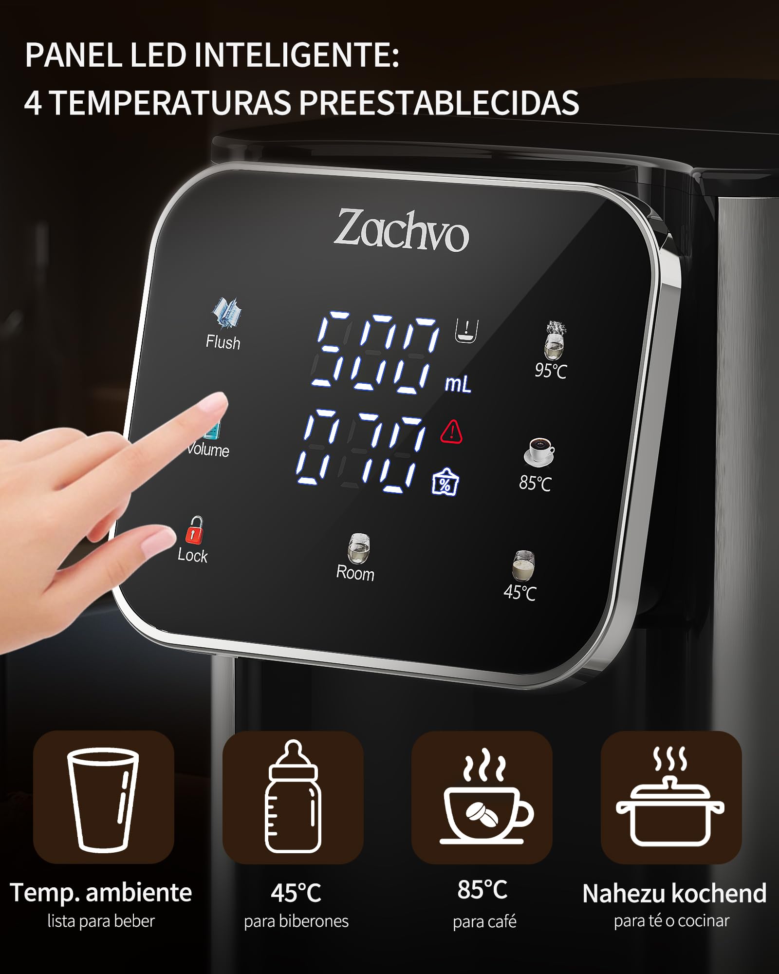 Dispensador de Agua Caliente UR05-2200W Agua Caliente en Segundos, 4 Niveles de Temperatura y 3 Cantidades de Agua, Depósito de 4L, Compacto, Filtro de Carbón Activo, para Cocina y Oficina