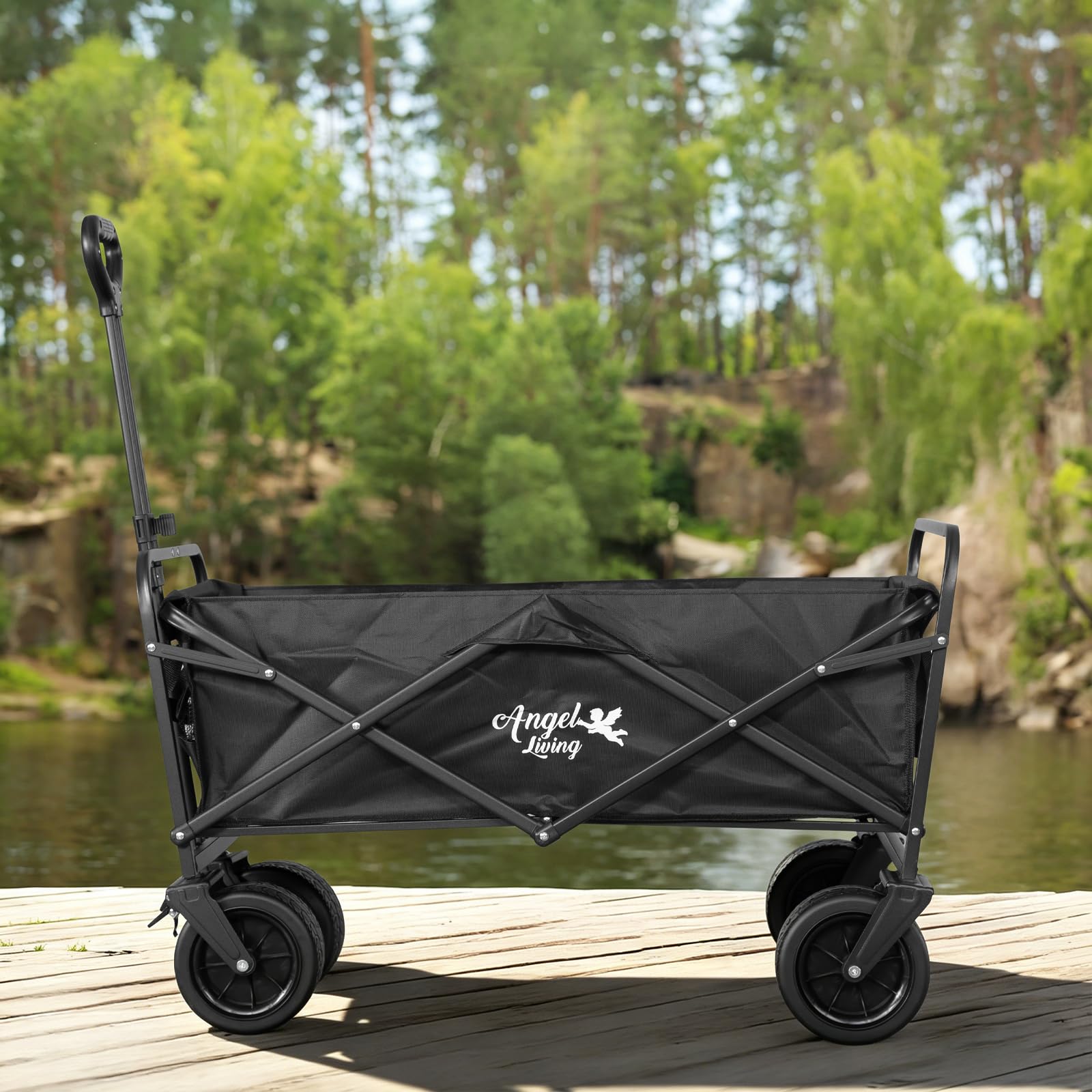 Angel Living Bollerwagen Faltbar 300L mit tragkraft 150KG, Handwagen Klappbar, Faltbarer Campingwagen mit Höhenverstellbarem Griff, Leicht und Platzsparend,Stabil