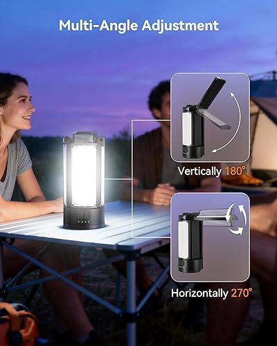 Miniatura 5 de CORESLUX Luces de campamento recargables de 10400 mAh con soporte, luz de trabajo portátil de 6000 K con 4 cabezales de lámpara LED, luz de trabajo