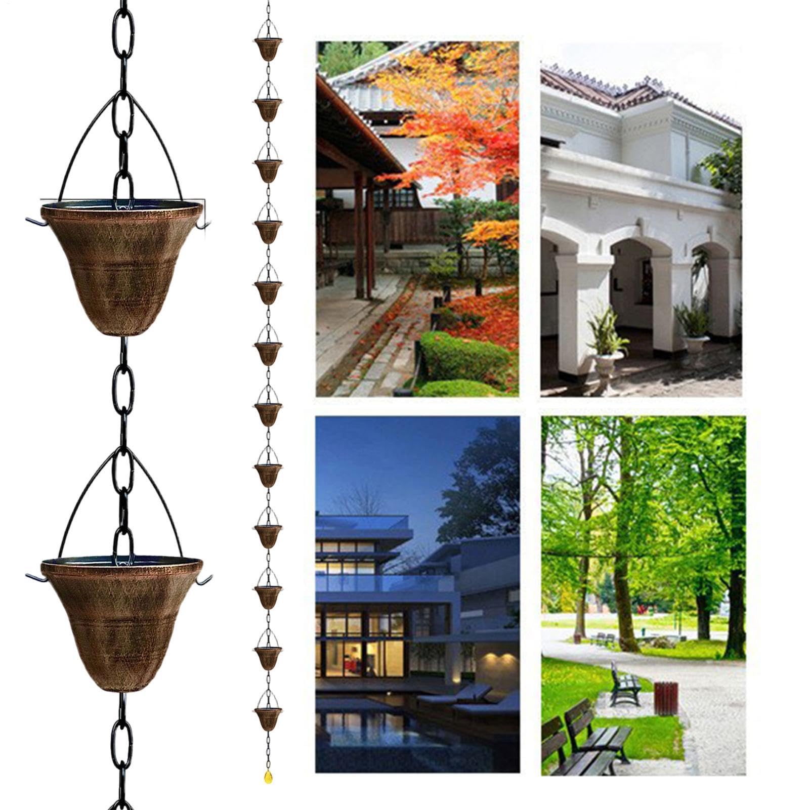 Łańcuchy przeciwdeszczowe do rynny – 260 cm, dekoracyjne, wytrzymałe łańcuchy przeciwdeszczowe, zamiennik łańcucha łapacza deszczu, do drenażu wody deszczowej na zewnątrz, na zewnątrz, dom, podwórko