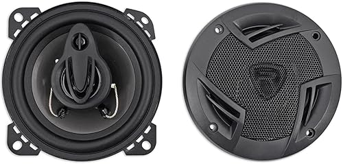 Rockville RV4.3A - Altavoces de coche de 3 vías de 4 pulgadas, 500 W, 4 ohmios, woofer de polipropileno, envolvente de goma de butilo, con rejillas,