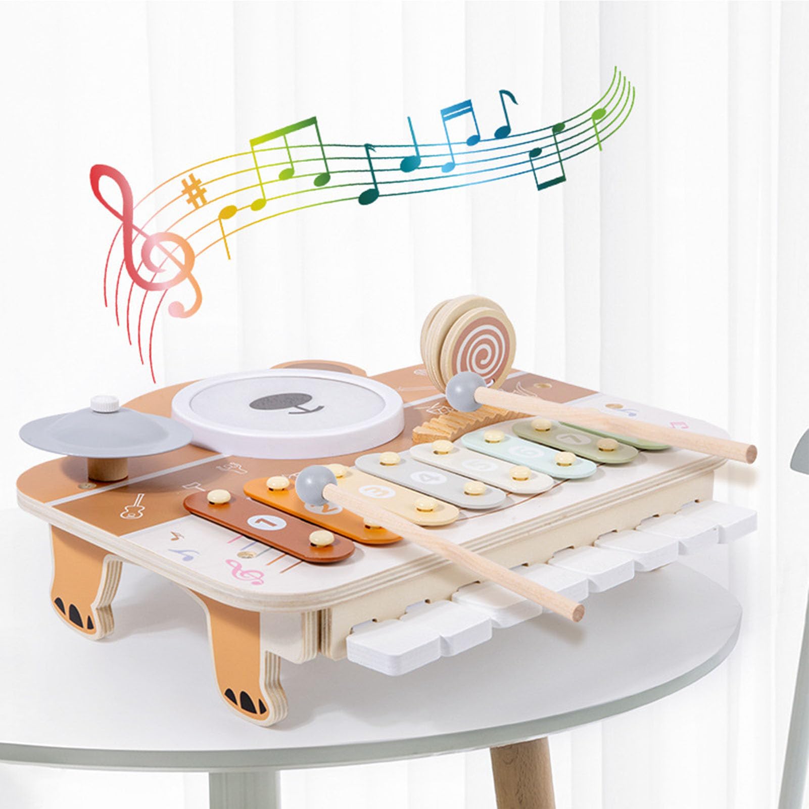 Generic Drewniana Muzyczna Zabawka dla Malucha Wielofunkcyjny Instrument Perkusyjny dla Dzieci Solidne Drewno Kompozytowe z Młotkami