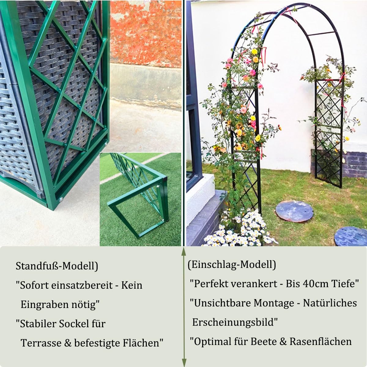 Ten wytrzymały łuk ogrodowy z metalu o regulowanej wysokości do 1,5 m zapewnia idealne wsparcie dla roślin pnących, takich jak róże i winorośle. Jego eleganckie czarne wykończenie