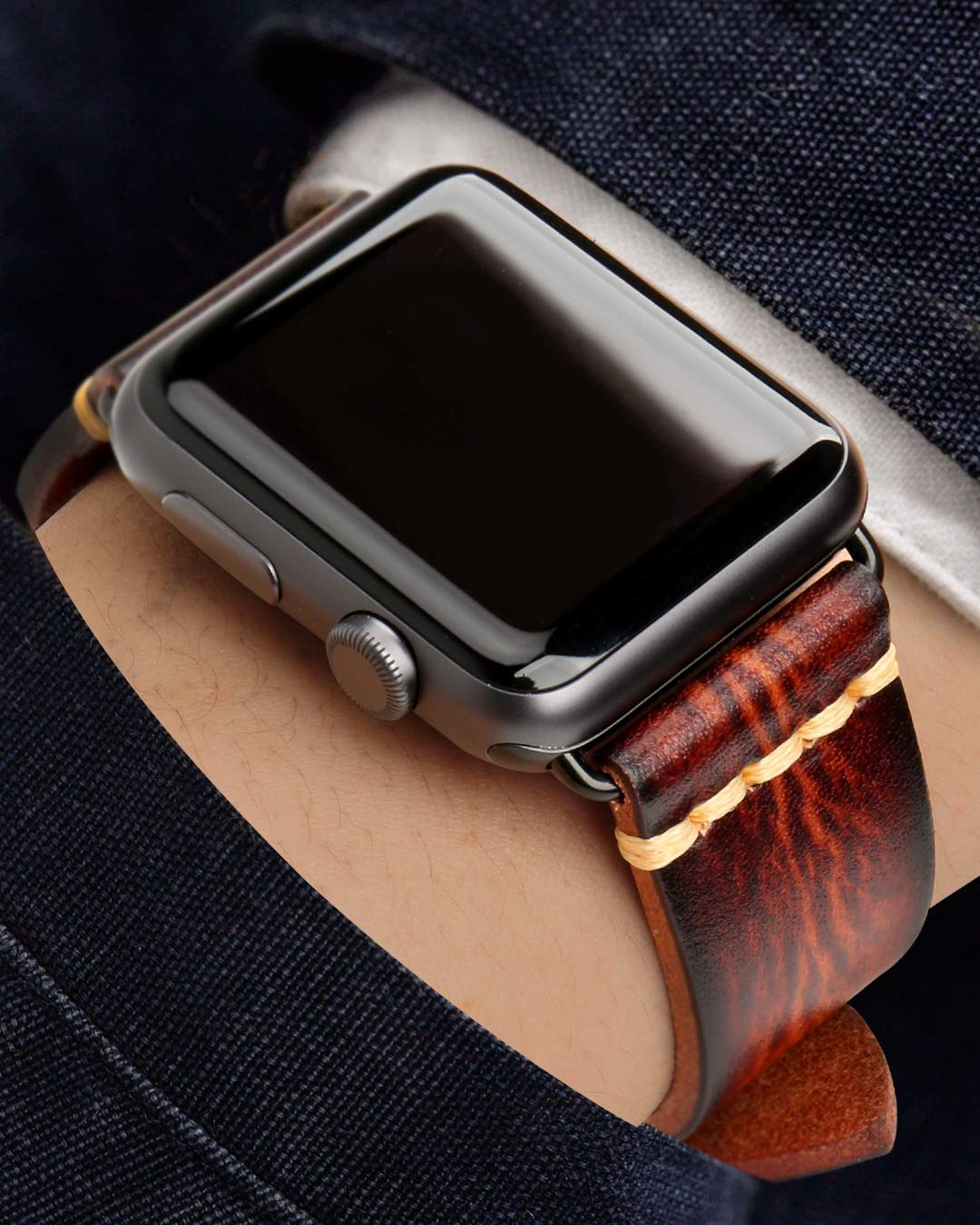 REZERO Bracelets Compatible avec Apple Watch, Bracelets, Sangle de Montre en Cuir Véritable Tanné Végétal, Lanière de Montre de Remplacement pour iWatch Série 10/9/SE, 38/40/41/42/44/45/46/49mm