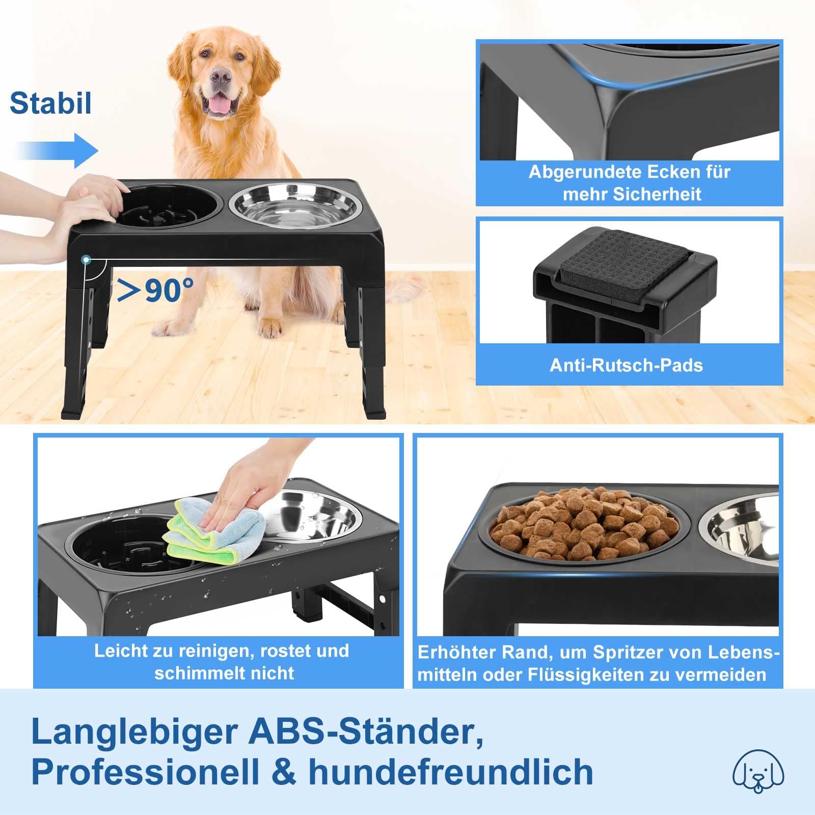 Ciotola per cani rialzata, ciotola per cani con slow feeder, supporto per cani grandi/medi/piccoli, con ciotola anti-imbracatura, per cani, 4 marce, regolabile in altezza