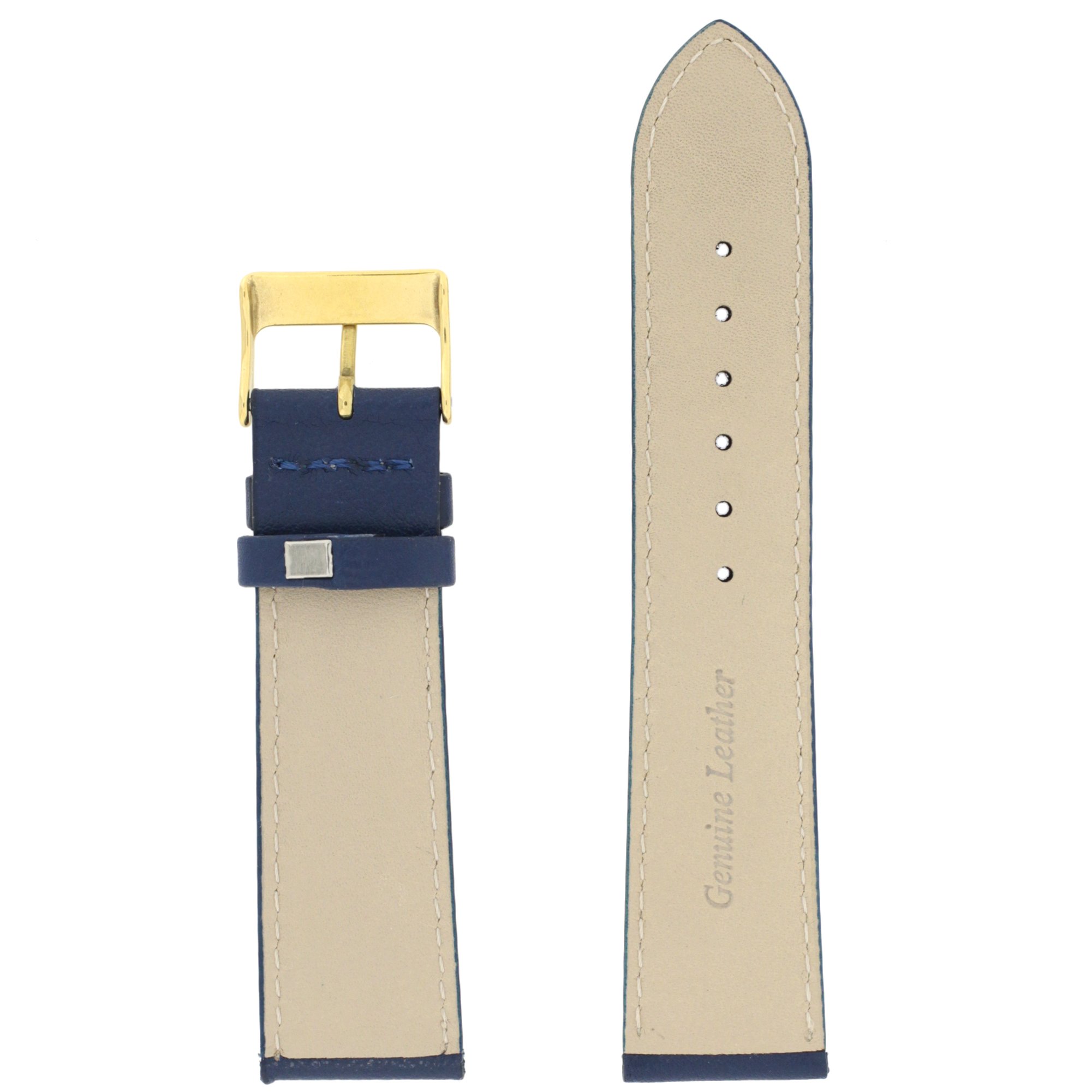 Tech Swiss Watch Band Genuine Soft Leather Navy Blue Padded Stitched 16 Millimeter