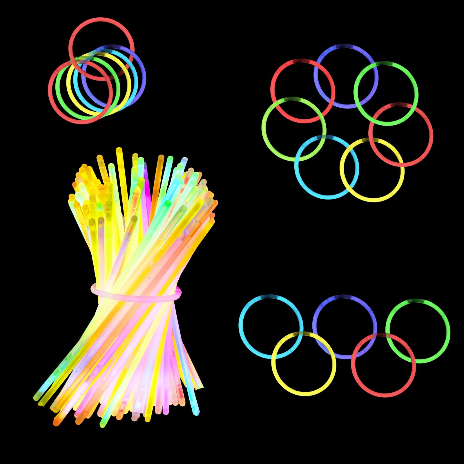 Fousenuk 120 piezas Barras Luminosas, Set de fiesta de palos luminosos de neón con connector, Longitud 20cm Pulseras luminosas para niños, para fiestas, bodas y decoraciones de Halloween