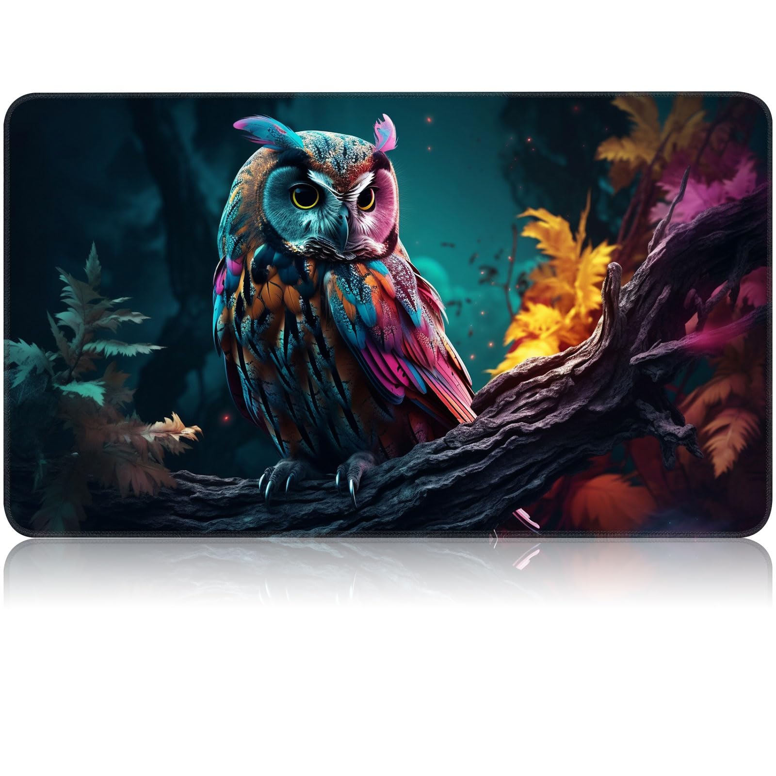 CAPAUNVDA MTG Game Playmat, Magic TCG Rubber Play Mat, 24x14 inches, Art Owl Pattern