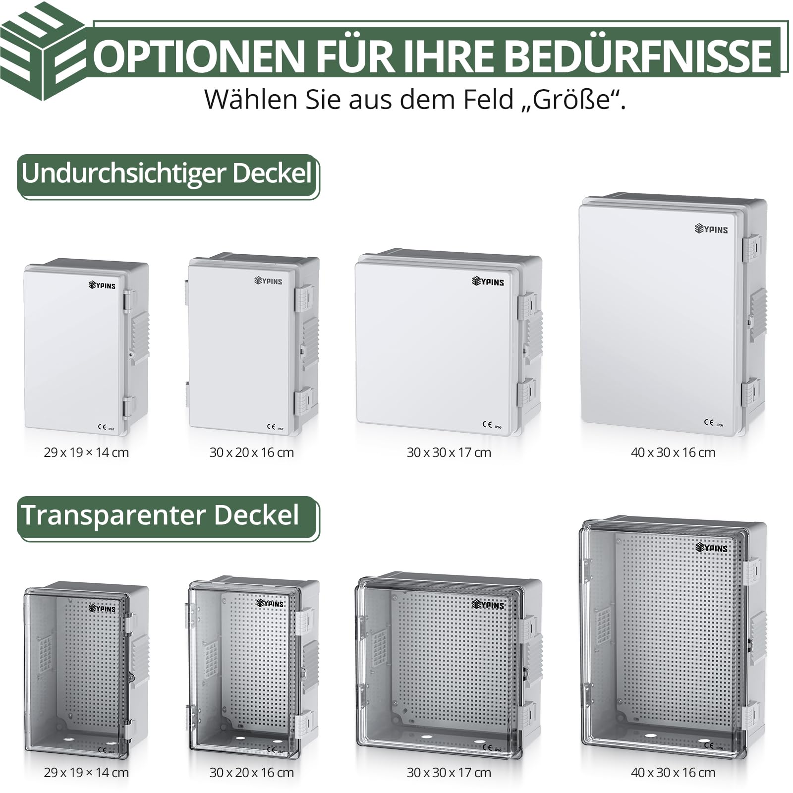EYPINS Wasserdicht Verteilerkasten Mit Lüftungsgitter, Anschlussdose ABS Kunststoff Gehäuse außen Steckdosenkasten, Schaltkasten, Stromkasten mit Montagezubehör 30x20x16cm | Grauer Schaltschrank