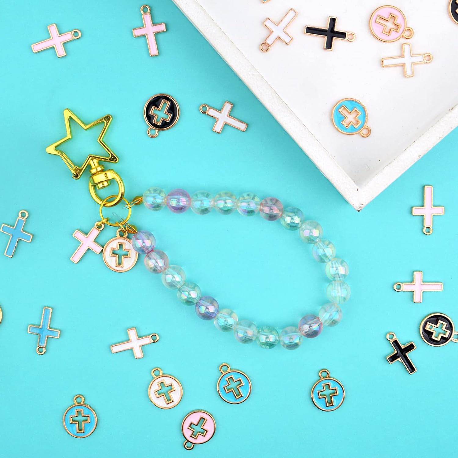 Aylifu 40pcs 2 Styles Enamel Cross Charms Alloy Religious Cross Crucifix Jesus Pendants Charms Jewelry Accessories for Easter DIY Necklace Bracelet Earrings Crafts, 4 Colors