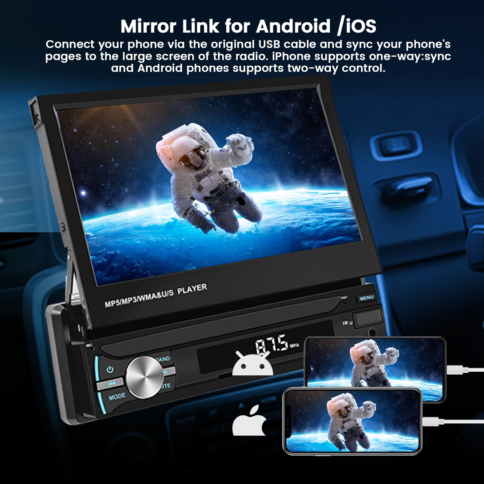 Hikity 1 Din Autoradio Mit Wireless Carplay & Android Auto – 7 Zoll Klappbarer Touchscreen