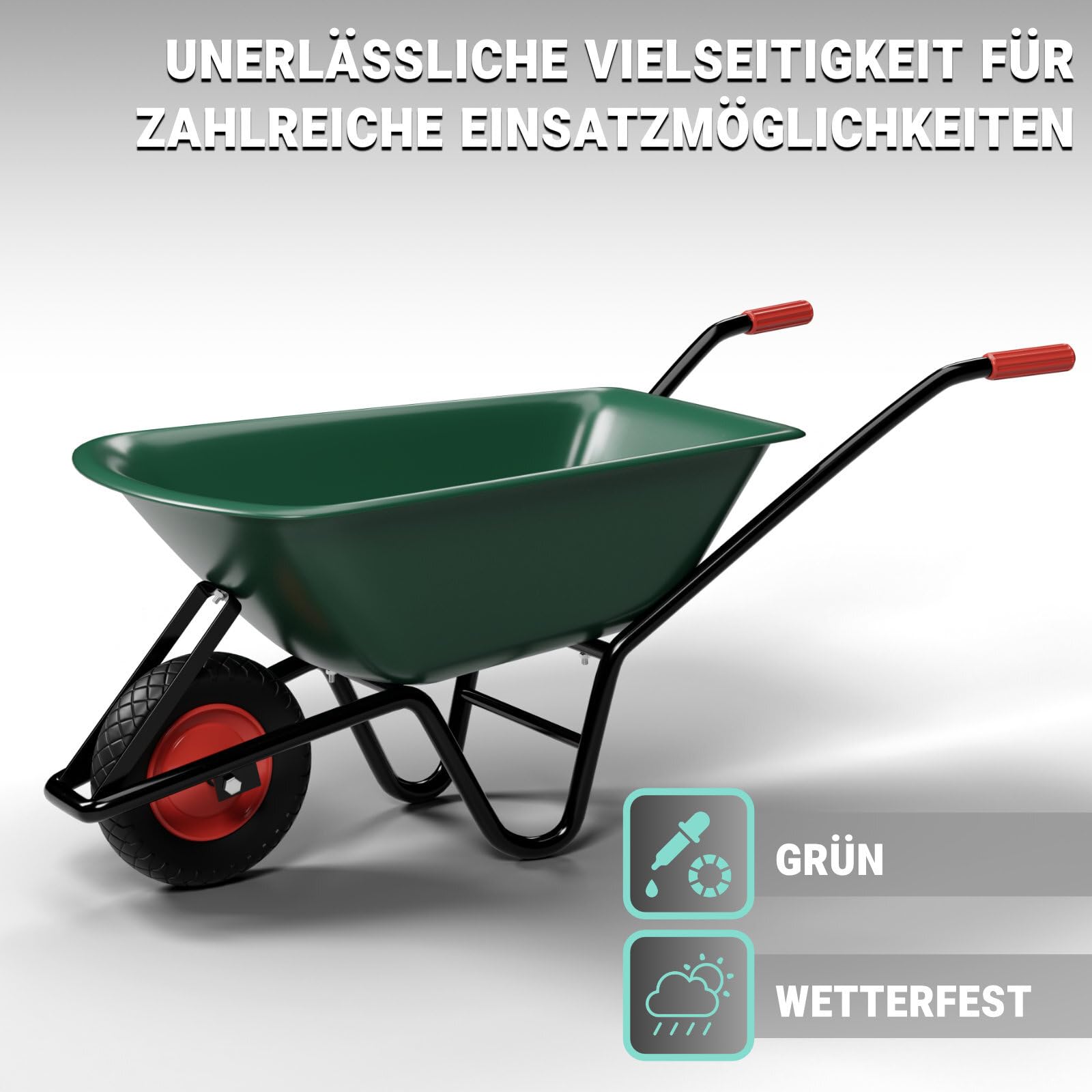 Schubkarre | Robustes Polypropylen | 150kg Tragkraft | 100L Volumen | Luftreifen | Grün | Ergonomischer Griff
