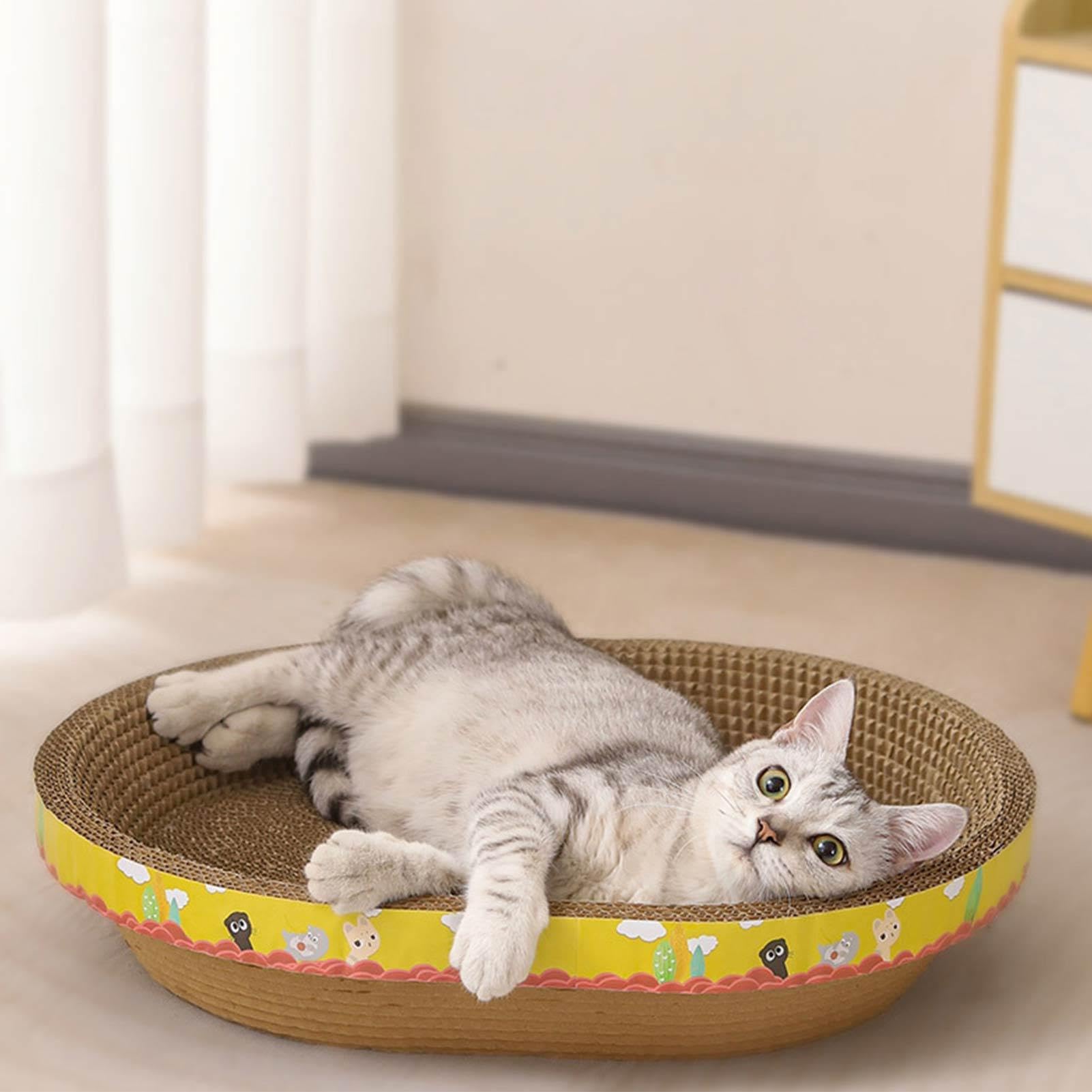 Cama antiarañazos para Gatos Ovalada – Alfombrilla antiarañazos para Gatos | de cartón ondulado, cuenco antiarañazos con hierba gata, cama antiarañazos para gatos, cojín relajante, cuna, protege