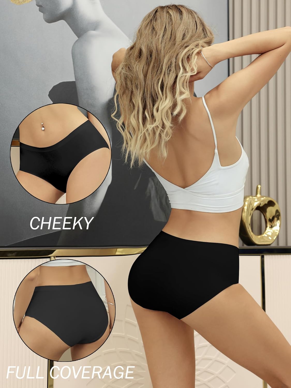 Bolivelan Women's Seamless Bikini Underwear Mid Rise No Show Soft Cheeky Ladies Underwear for Women 6 Pack - Image 3