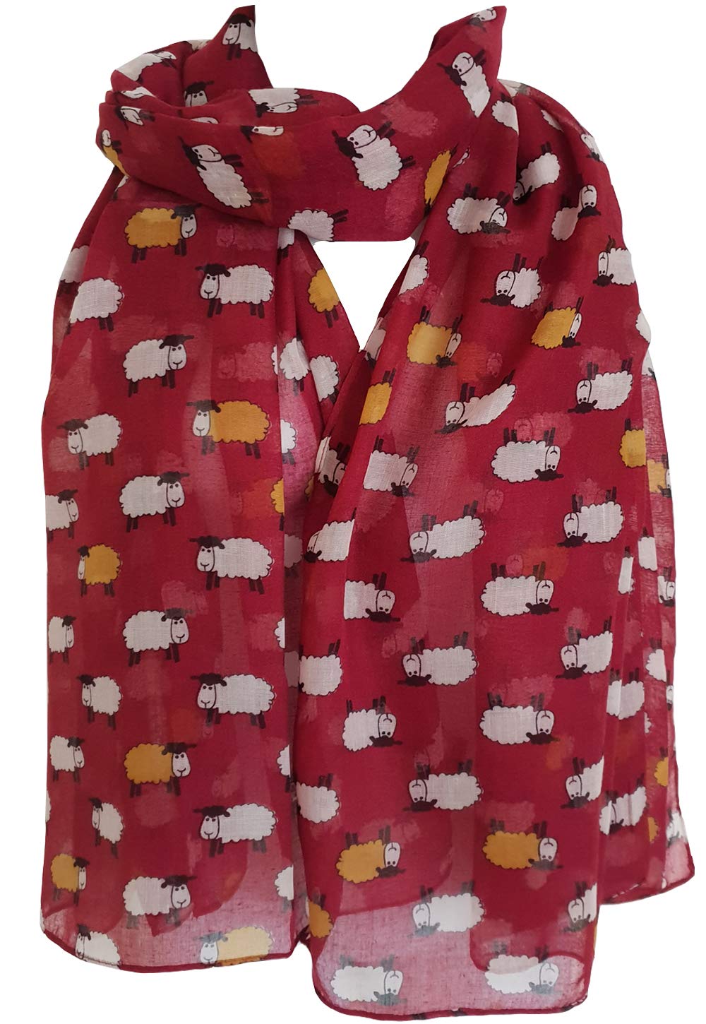 GlamLondon Sheep Herd Print Scarf Ladies Woolly Animal Fashion Shawl Wrap (Red)
