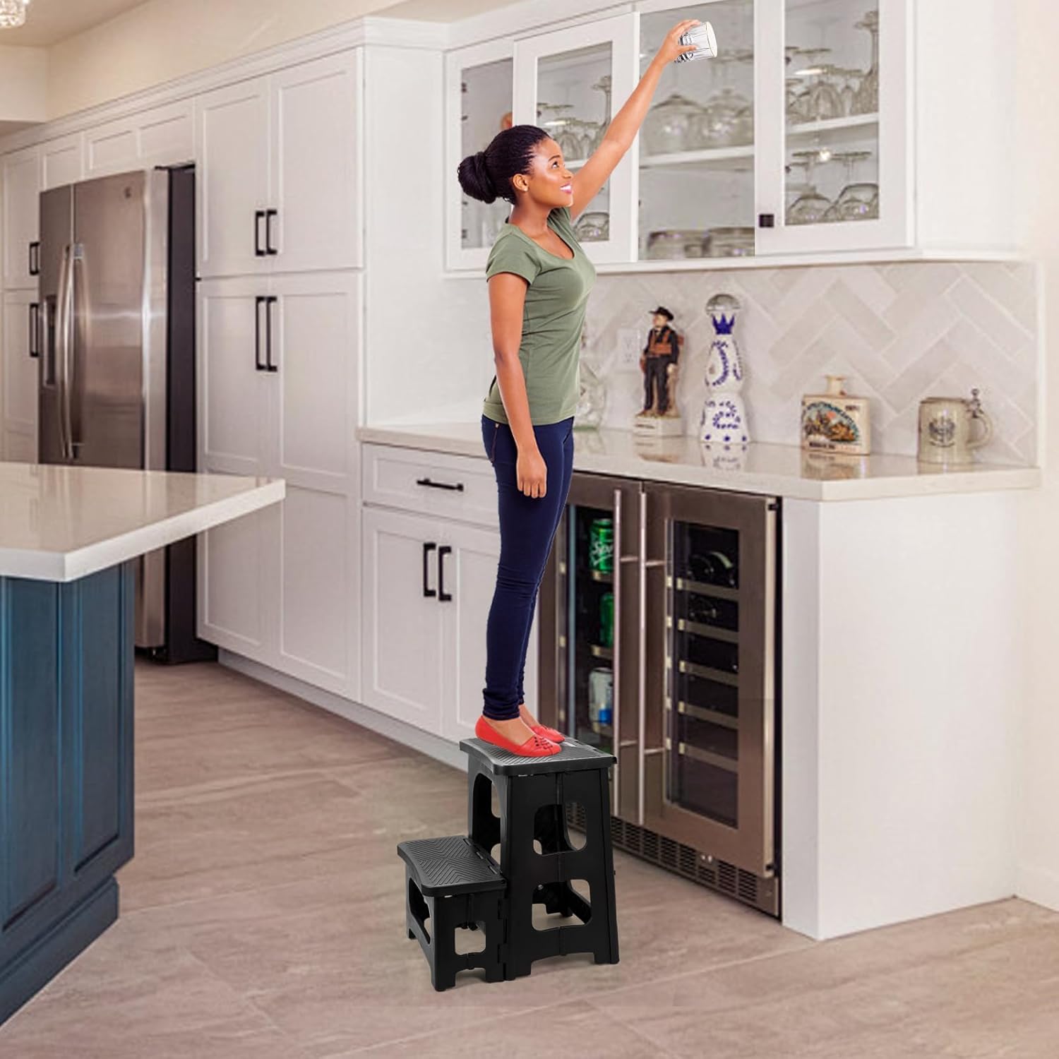 Ligebul 2-Step Stool Foldable, Non-Slip Folding Step Stool Plastic Steps Ladder Bedside Stepstools Collapsible Step Stools for Adults for Kitchen Home Bathroom RV-Black - Image 9