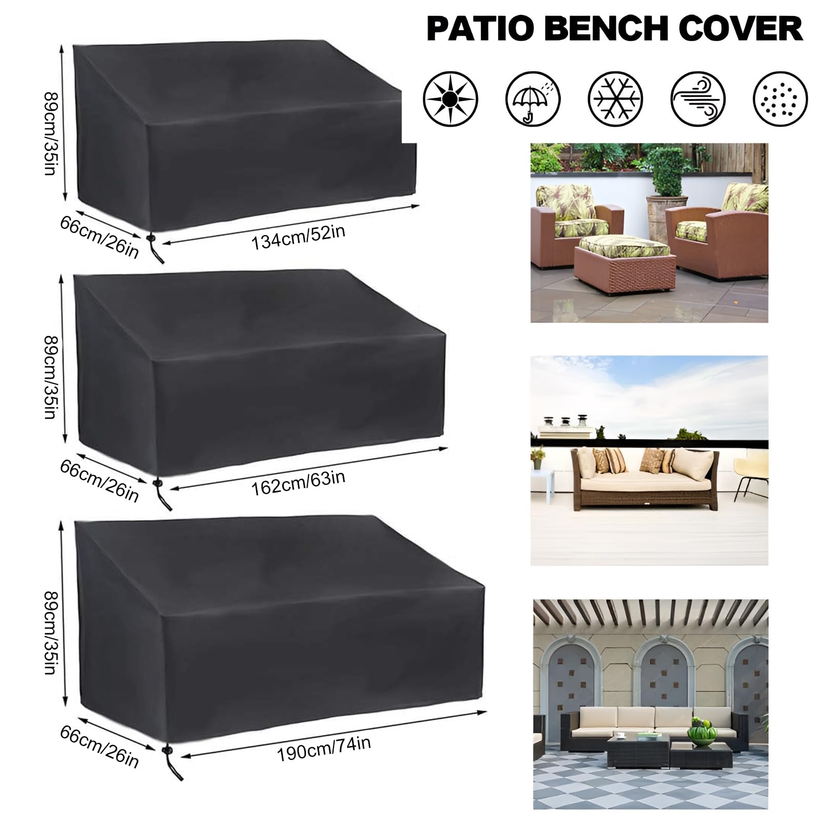 Copertura Panca Contenitore, Copri Panca 4 Posti, Copertura Divano Giardino, con Aperture di Ventilazione, per Mobili da Giardino, Balcone, Terrazza, 190×66×89cm