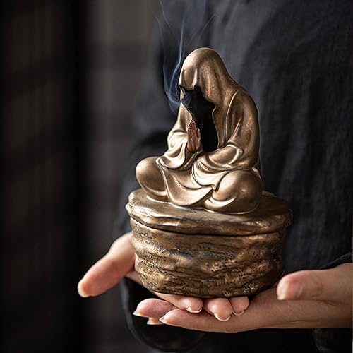 Miniatura 5 de Soporte de incienso de cerámica para cono y bobina, soporte para quemador de incienso, decoración zen con diseño de estatua de Buda, protección