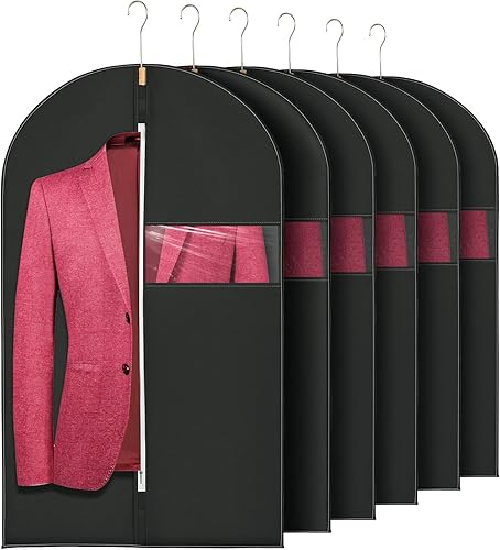 HWAJAN Paquete de 6 bolsas de ropa de 24 x 40 pulgadas para almacenamiento de tela no tejida, bolsas de vestir moradas para colgar ropa, bolsas de