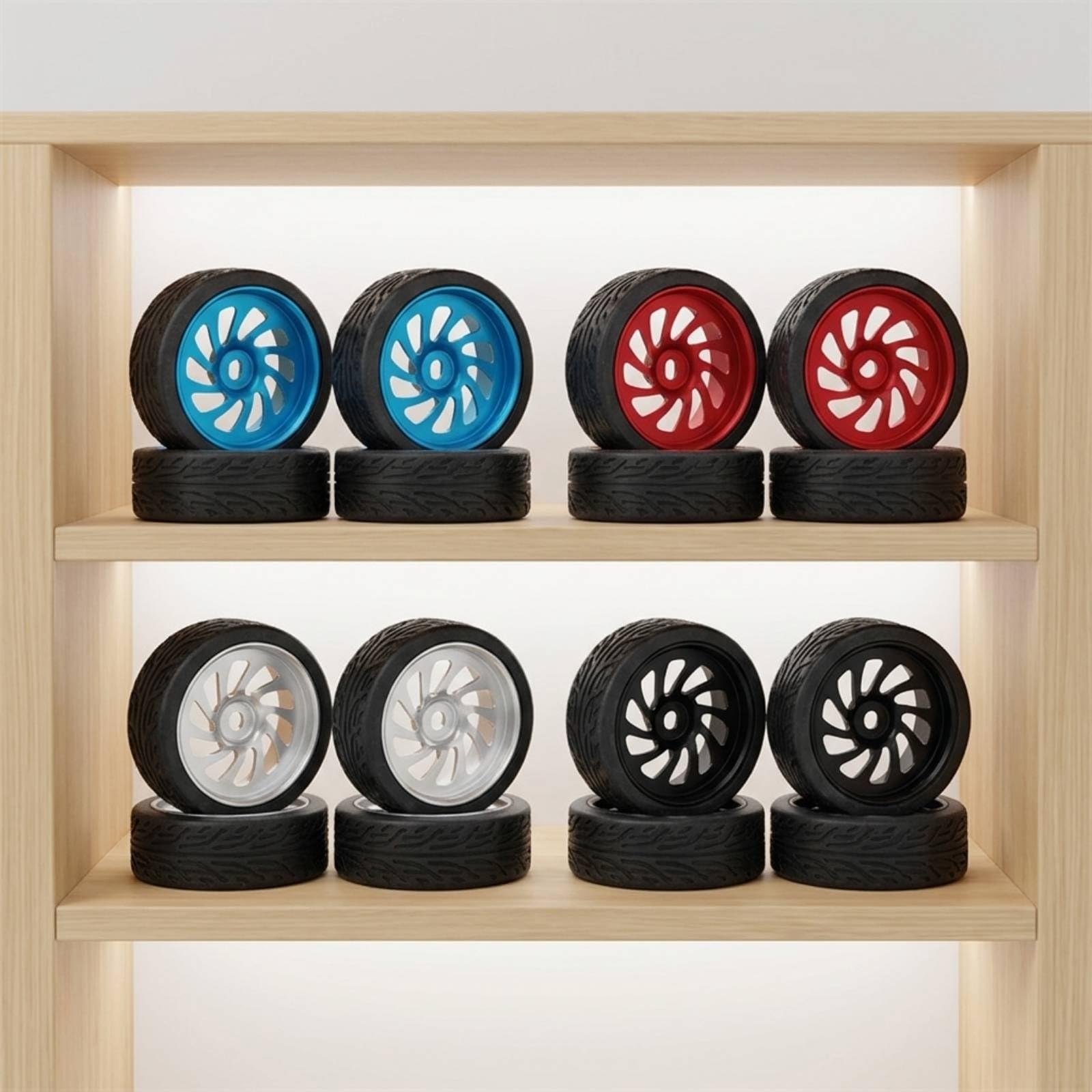 Ruota Miniatura Veicolo Radiocomandato Cerchio Pneumatico Mozzo Upgrade Gomma Nera E Cerchio Multirazze per Guida Precisa E Tenuta su Superfici Miste, 1 28, Rosso
