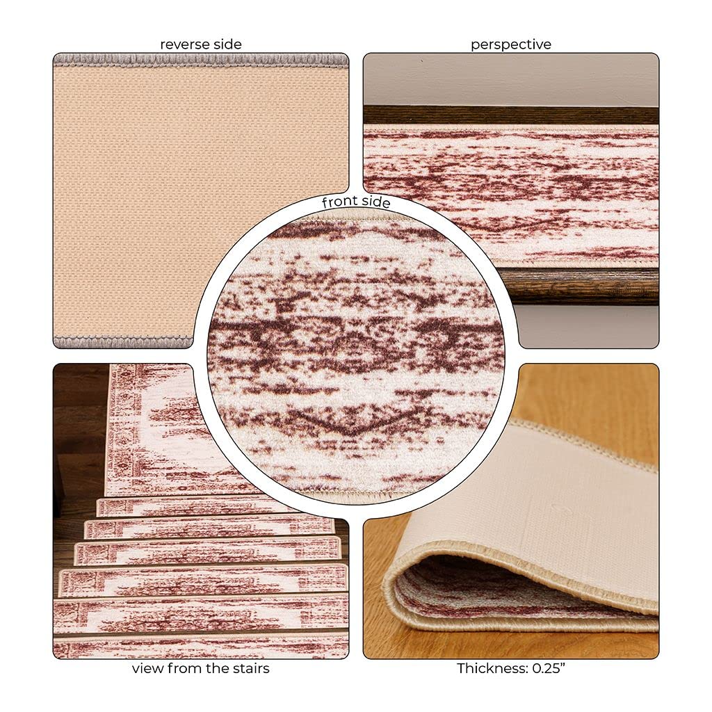 Set Tappeti Per Scale Benissimo 13+1 - Moderno, Antiscivolo, Morbido, Tramonto, 23x81 Cm + 78,7x78,7 Cm