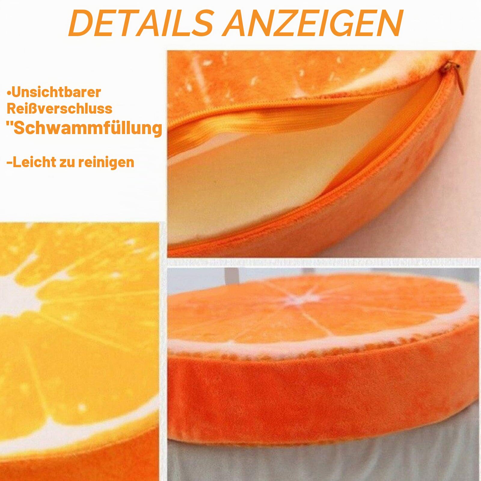 4 Stück Runde Fruchtkissen, Gefüllte Dekokissen 3D Wassermelone Kiwi Orange Zitrone Sitzkissen Dekorativ Kissen Für Schlafzimmer, Wohnzimmer, Büro