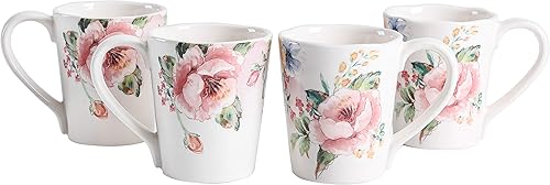 Miniatura 1 de Bico Margret's Garden - Juego de 4 tazas de cerámica, aptas para café, té, bebidas, microondas y lavavajillas