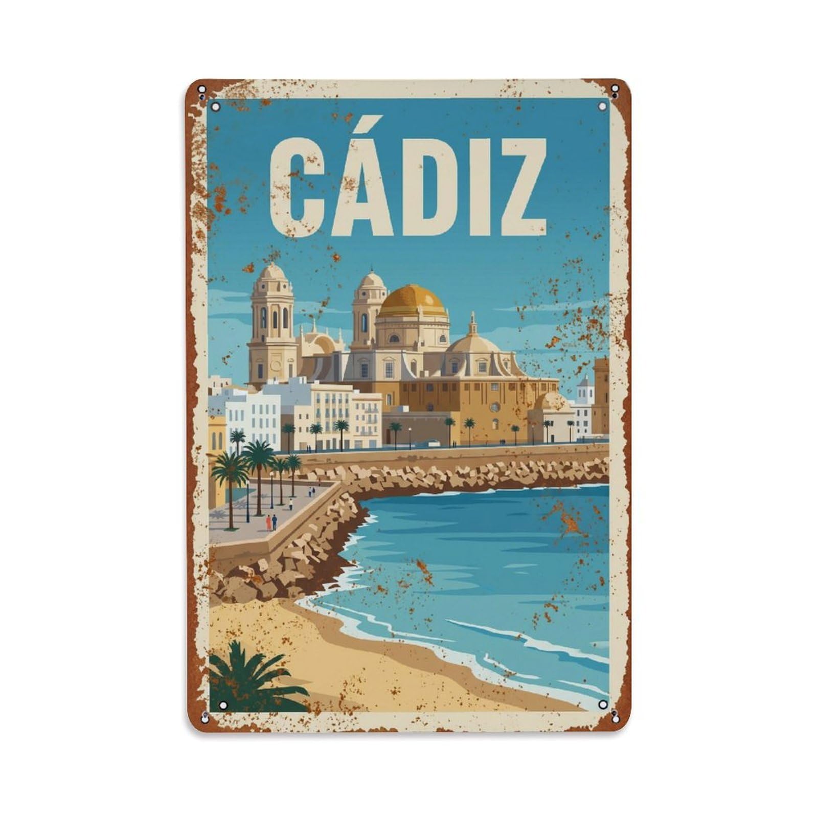 Cmhok Vintage Style Vintage Travel Cadiz Spain Metal Tin Sign Wall Decor For Cafe, Club, Garden Metal Poster 8X12inch