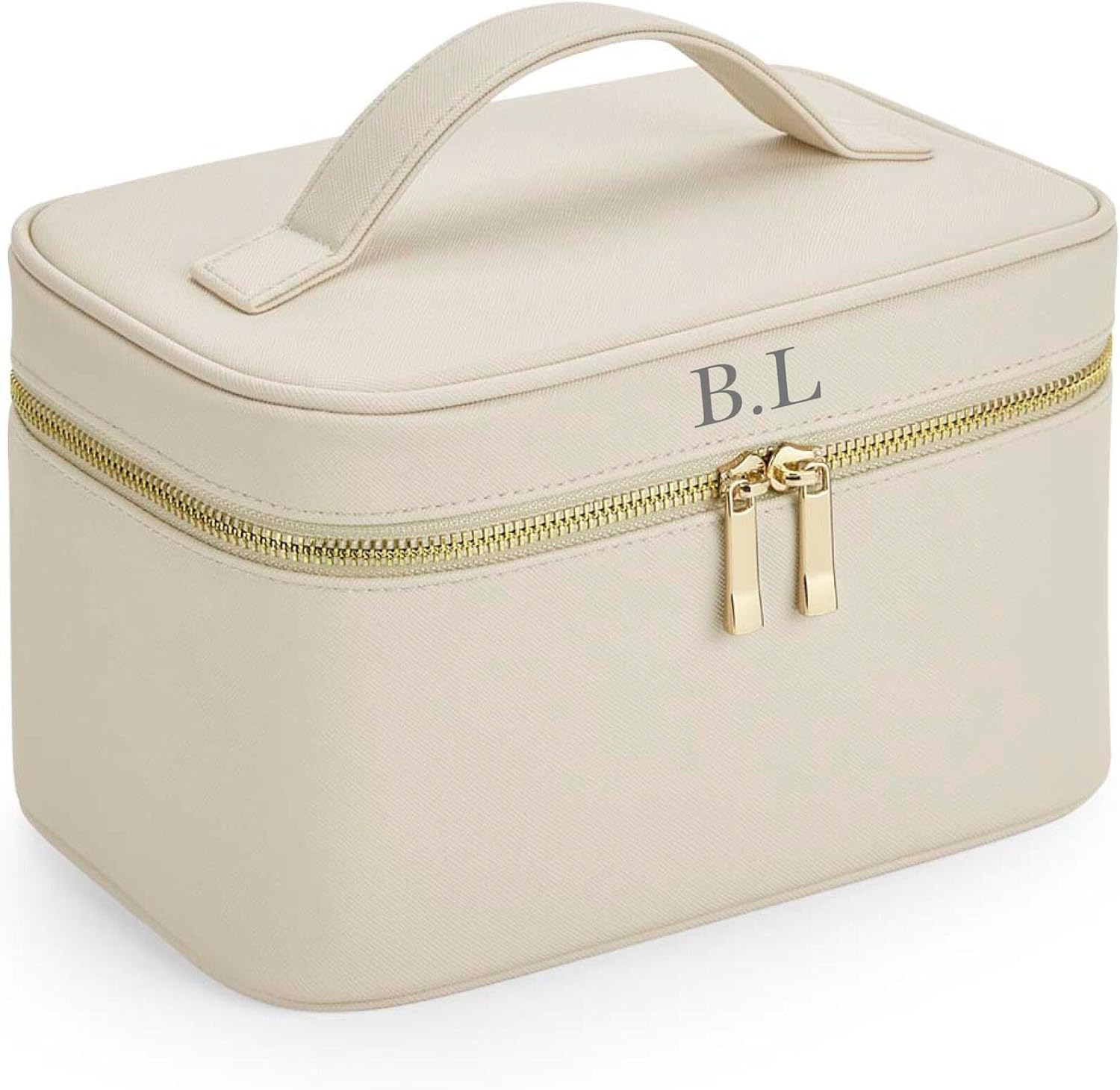 Personalised Vanity Case, Custom Initials, Large Cosmetic Case, Gift for Girls, Ladies Make Up Bag, Travel Accessories, Leather Toiletry Bags (Oyster)