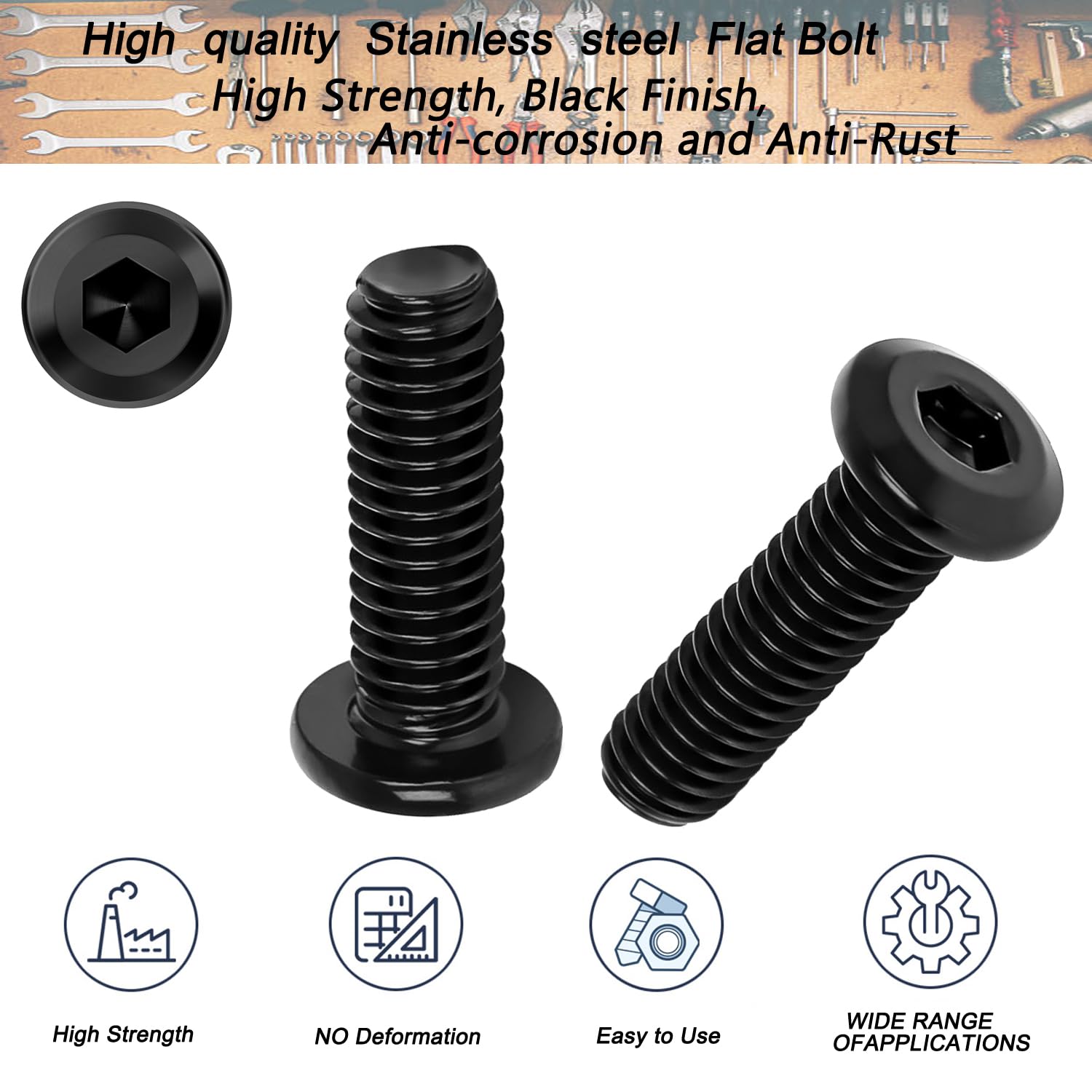 Metuja M8-1.25 x 40mm,50-Pack Black Flat Head Hex Socket Cap Screw Bolts,304 Stainless Steel,Fully Threaded M8 Bolts,Metric Fasteners for Furniture