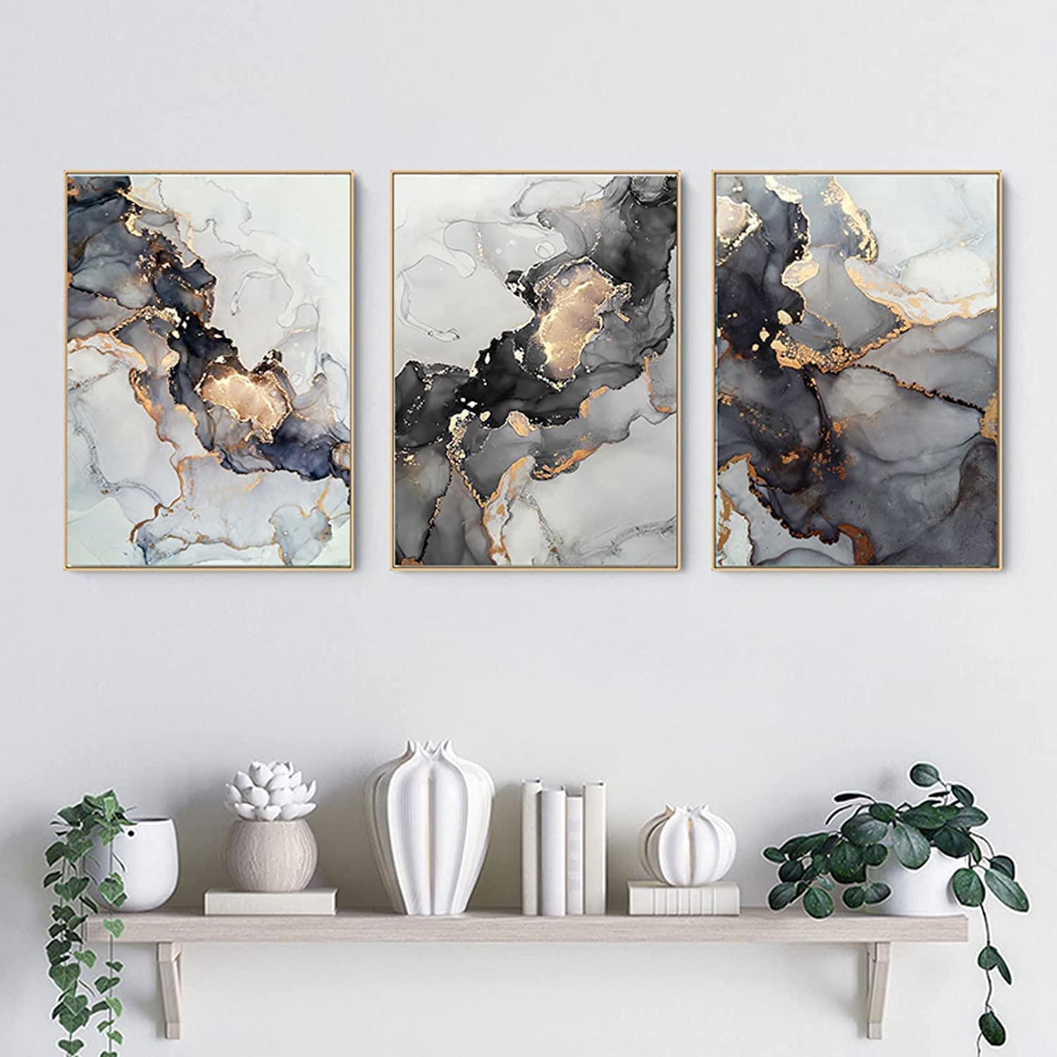 MKHFUW Living Room Bedroom Marble Background Ink Painting Poster, Modern Abstract Picture Set Wall Painting Art Decoration - Image 2
