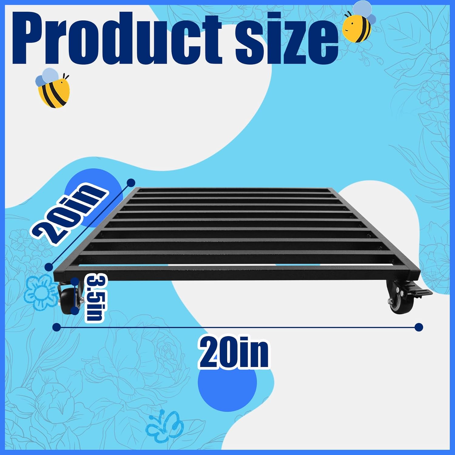 20 Inch Plant Caddy with Wheels Lockable Large Metal Square Plant Dolly Rolling Square Plants Stand Heavy Duty Trolley Suitable for Indoor Outdoor Pots Black