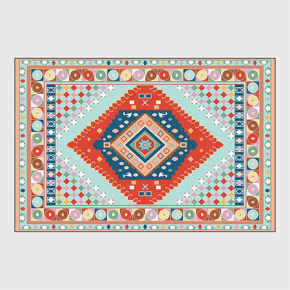 Amazon | ラグカーペット、カラフルな幾何学的なライトブルーオレンジ