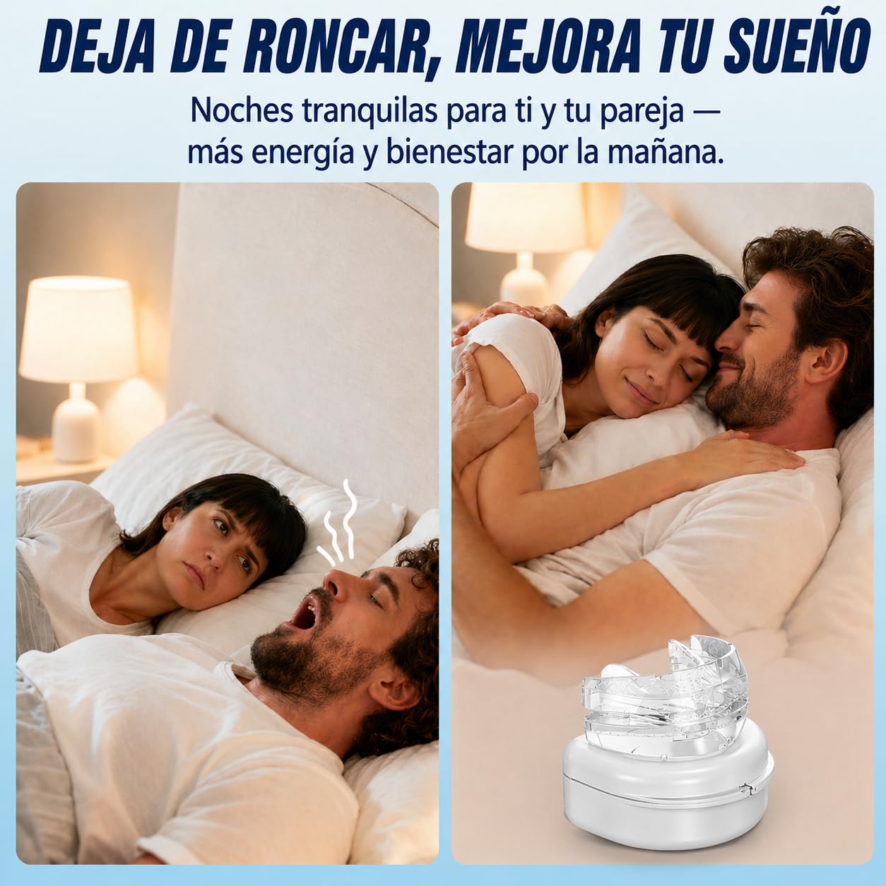 Avanzado Dispositivo Antironquidos – Férula Anti Ronquidos para Dormir, Solución Eficaz para Combatir los Ronquidos y Mejorar la Respiración Nocturna, Blanco Transparente