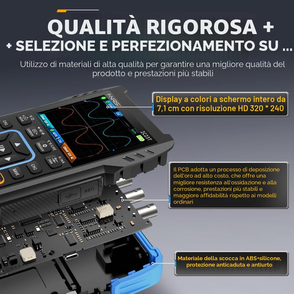 Fnirsi 2C23T Oscilloscopio digitale portatile-Multimetro + Generatore di segnale di funzione 2023 Ultimo 3IN1 a due canali