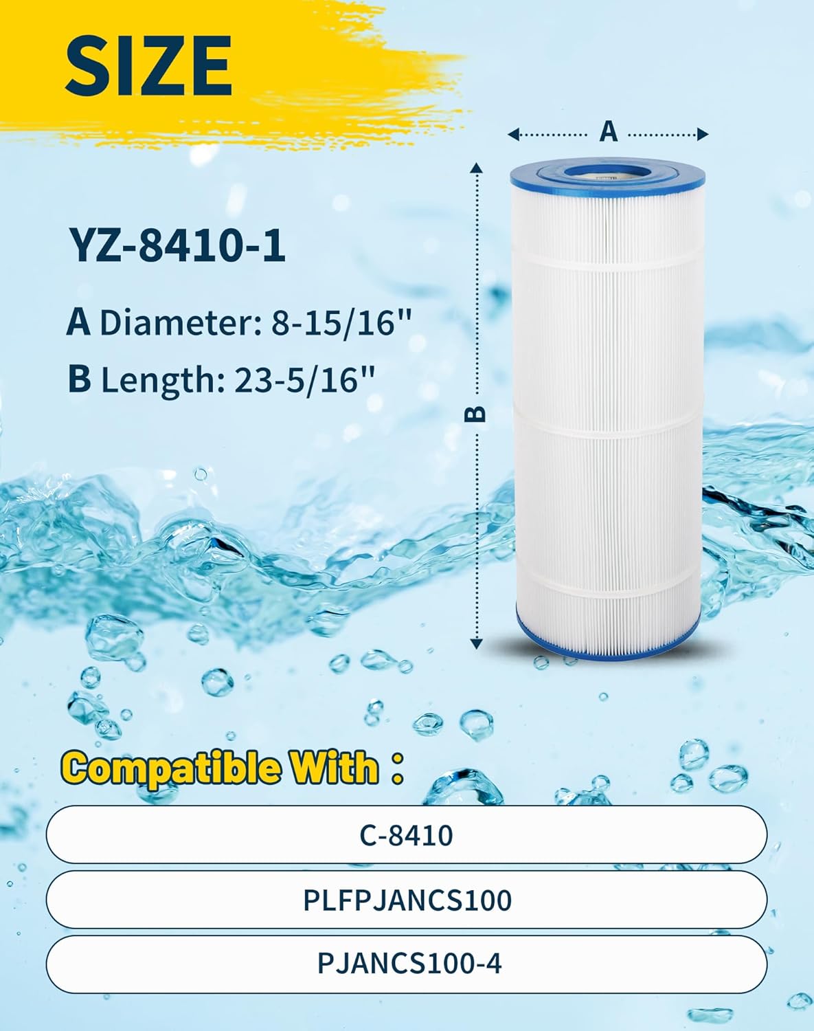 Swimming Pool Filter Replaces for CS100, R0462200, PJANCS100, Ultral-B2, C-8410, Filbur FC-0821, Jandy CS100, Porpoise PP-B6, Darlly 81007, 100 Sq.Ft Premium Filter Cartridge, 1 Pack