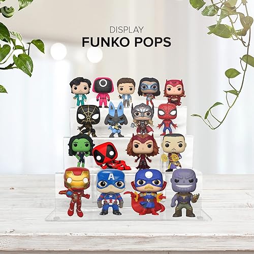 Miniatura 9 de Elevadores acrílicos de 4 niveles para cristales de exhibición, paquete de 3 estantes de exhibición para coleccionables, organizadores de perfumes,