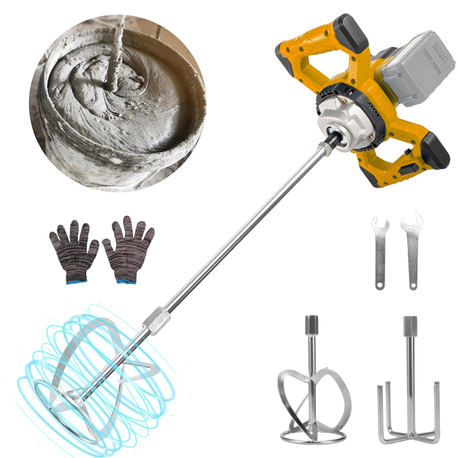 Cordless Cement Mixer for Dewalt Battery, 3200W Electric Concrete Mixer with 2 Mixing Paddles 780RPM Plaster Mixer 6 Speed Portable Mortar Mixer Concrete Stirrer Tools for Feed, Plaster, Paint