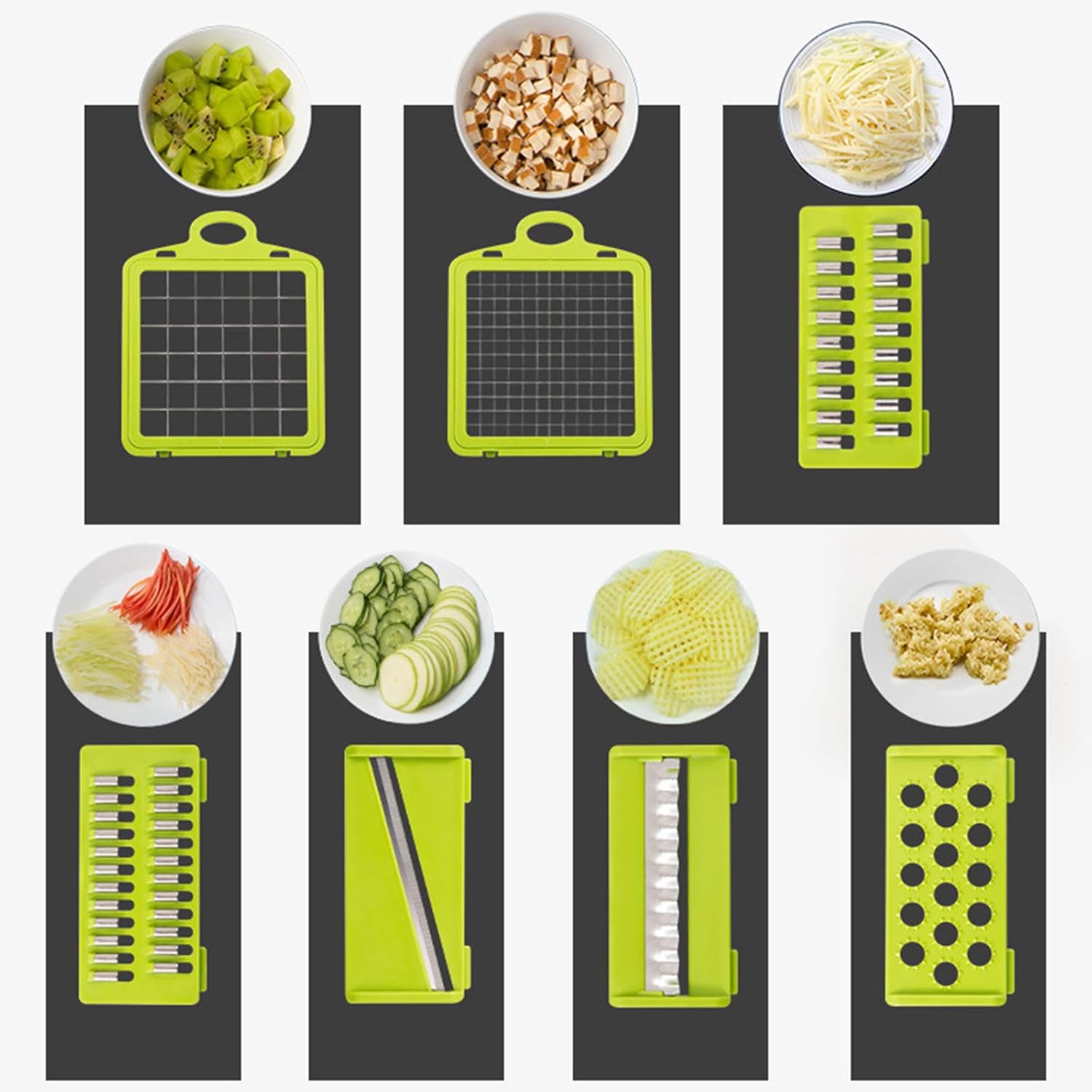 Multifunctional Kitchen Slicer Set with Container and 7 Interchangeable Blades, Vegetable Slicer Grater Chopper - Anti-Slip Design Fruit Vegetables Slicing Kitchen Gadget,Black