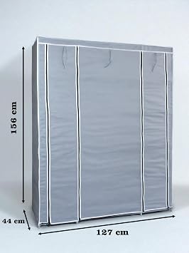 Cloth Cabinet, Portable Wardrobe, Ruba, Double Side Shelf, Reinforced PVC Profile, 127x44x156 cm, Dress Cabinet, Large Storage Area, Grey, Asude Home