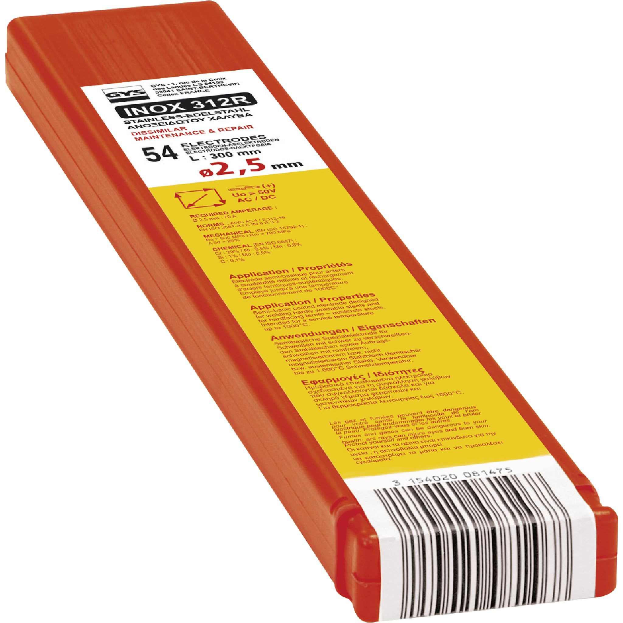 Gys 081475 54 Manutenzione Ed Elettrodi, 312R, Diametro 2 5 Mm, Scatola di Plastica