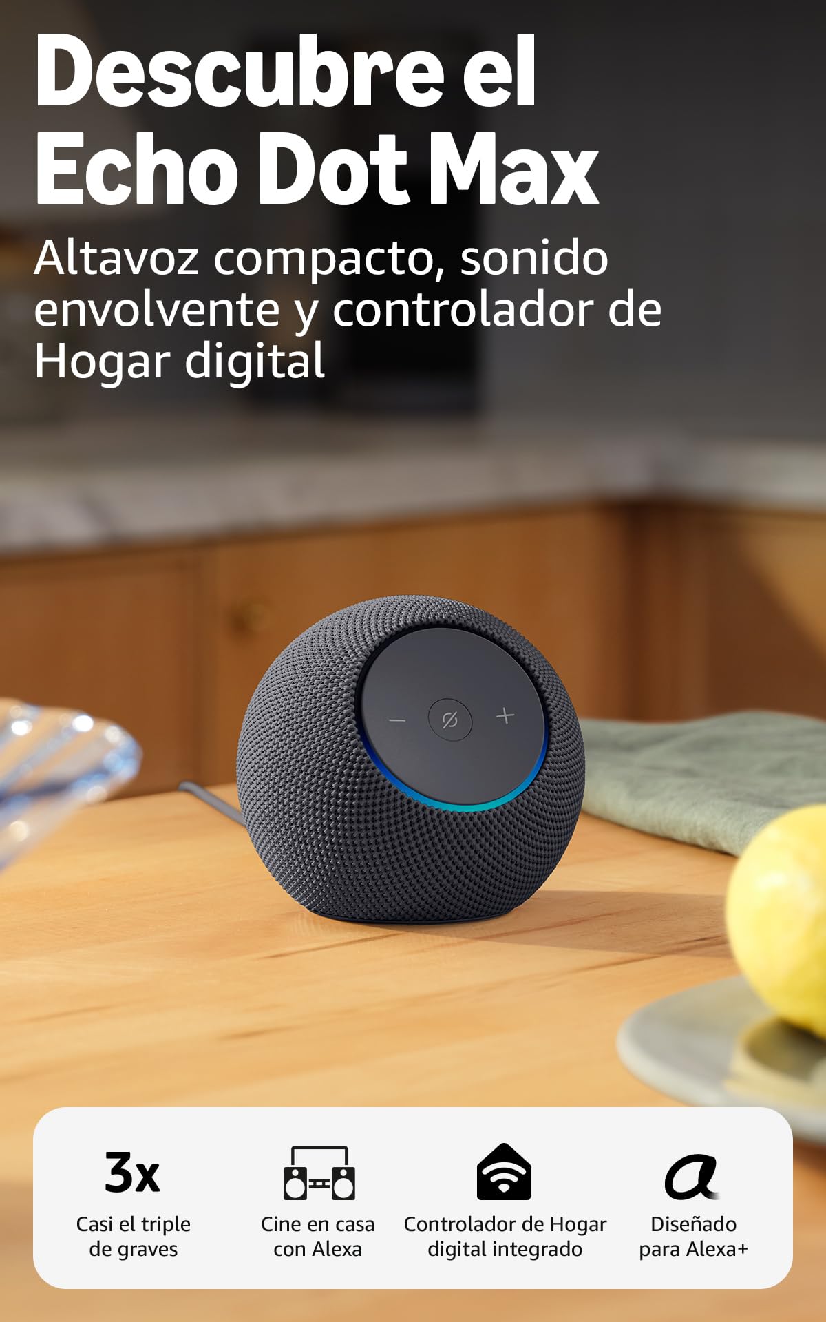 Amazon Echo Dot Max (última generación): altavoz con sonido envolvente y controlador de Hogar digital integrado, Grafito, con Acceso Anticipado a Alexa+ en oferta en Amazon