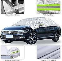 Vista 6 de HAMTRED Cubierta de parabrisas para hielo y nieve, cubierta de medio automóvil con correas reflectantes, cubierta protectora para techo solar a