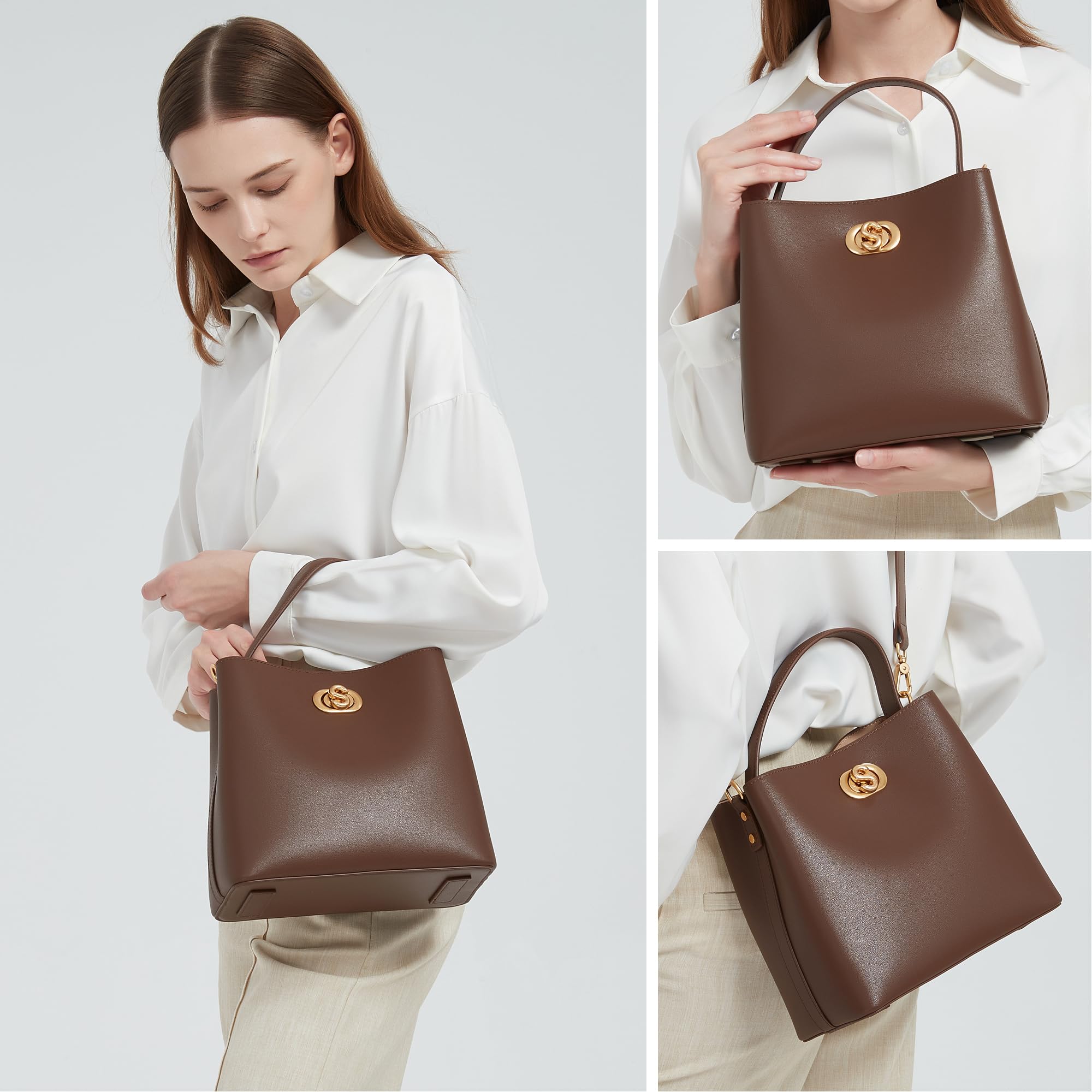 SADI Echtes Leder Handtasche Damen,Umhängetasche Damen, Modische Beuteltasche Handtasche mit Abnehmbares Riemen