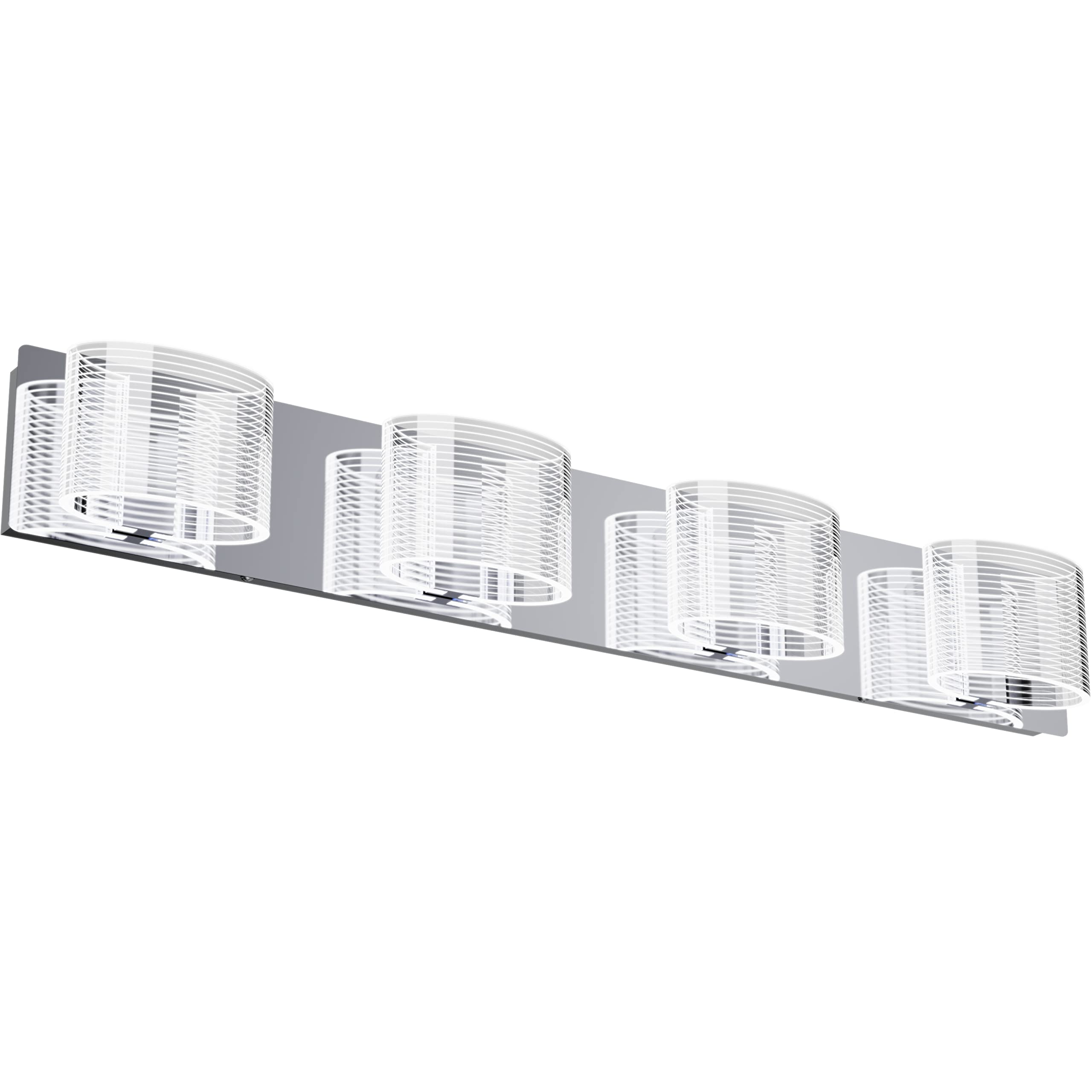 URSOLA LED Bathroom Lighting Fixtures Over Mirror 33.5" Vanity Light with Oval Transparent Linear Lampshade Chrome Finish Wall Sconce 6000K (4 Lights)