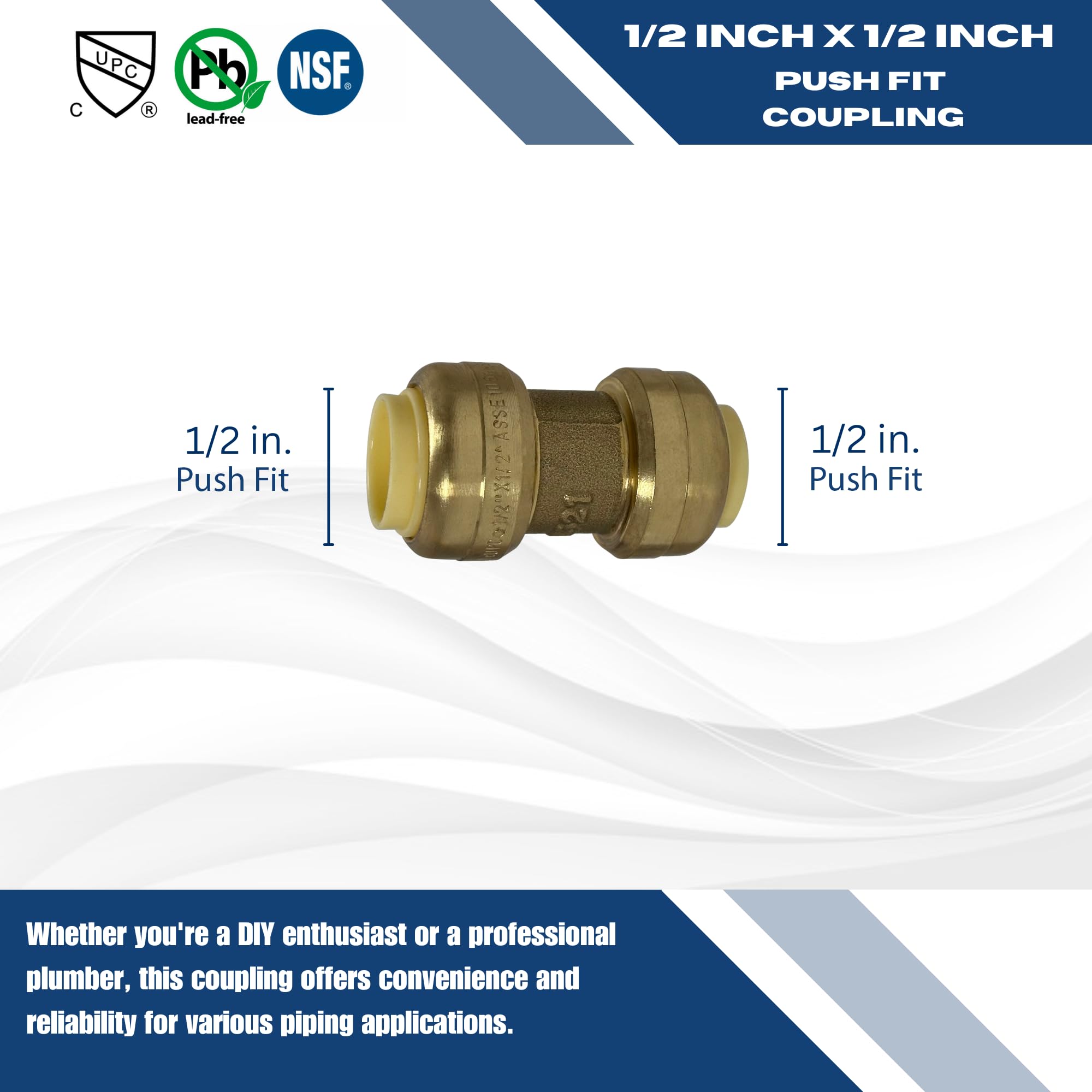 10 piezas 1/2 "push Fit Couplings accesorios Certificado a ansi61 NSF plomo latón