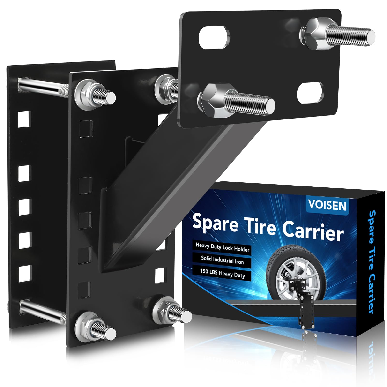 VOISEN Spare Tire Carrier,Boat Trailer Spare Tire Mount, Spare Tire Mount for Utility Trailer,Fits 4 5 6 Lugs Trailer Wheels on 4", 4.5'', 4.75'', 5'' and 5.5'' Bolt Patterns,Holds up to 150 Lbs