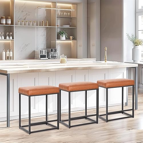 Miniatura 65 de Sophia & William Taburete de bar negro de 24 pulgadas de altura de mostrador, taburetes de bar tapizados con reposapiés, taburetes modernos de piel