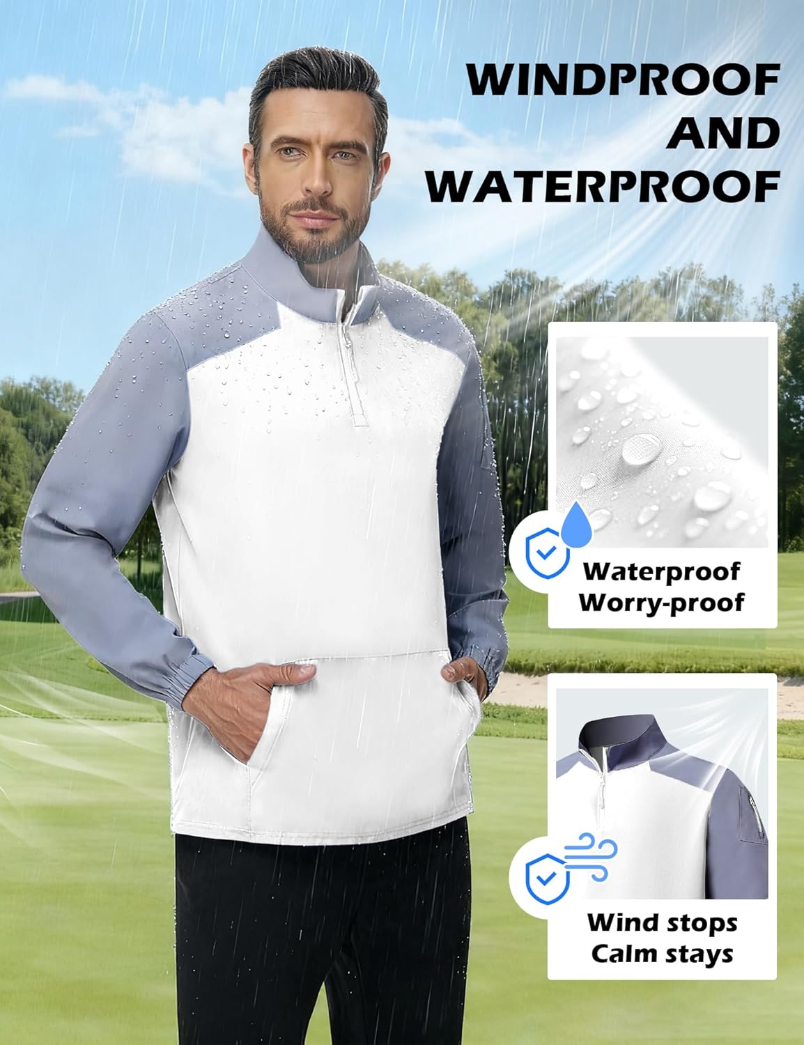 Wind and Water Resistant Cage Jacket Long Sleeve Golf Jacket Quarter Zip Pullover with Sleeve Pocket for Workout - Image 4