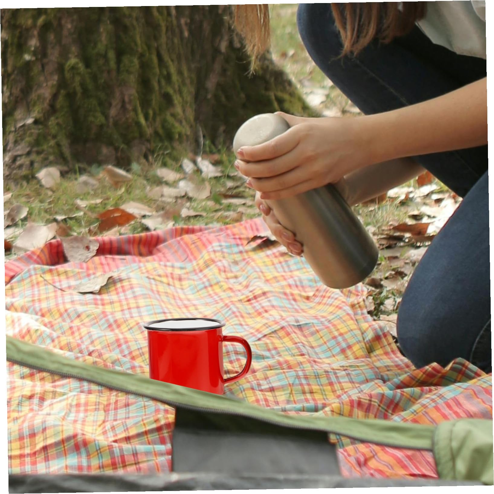 Tazas de Esmalte y Portátil Juego de 4 para Café y Té Diseño Clásico Capacidad 350ml para Camping, Picnic y Uso Diario
